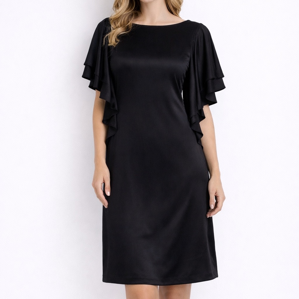 Lauren Ralph Lauren. Satin Flutter Ruffle Dress.